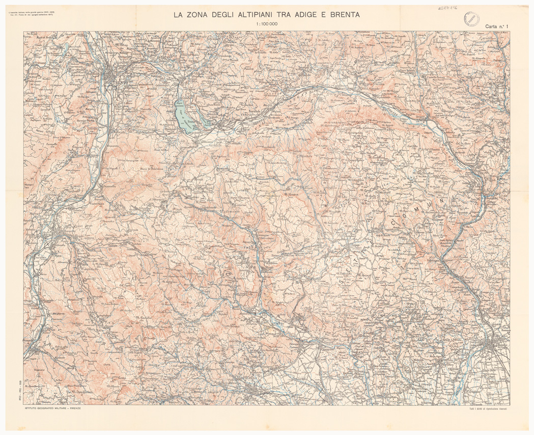 (N:36752) L'ESERCITO ITALIANO NELLA GRANDE GUERRA 1915-1918 - VOL. IV 1917-TOMO 2TER - Carta 1 - La zona degli altipiani tra Adige e Brenta (B0021306) Carte e stampe antiche: riproduzione a colori su carta (formato A1)