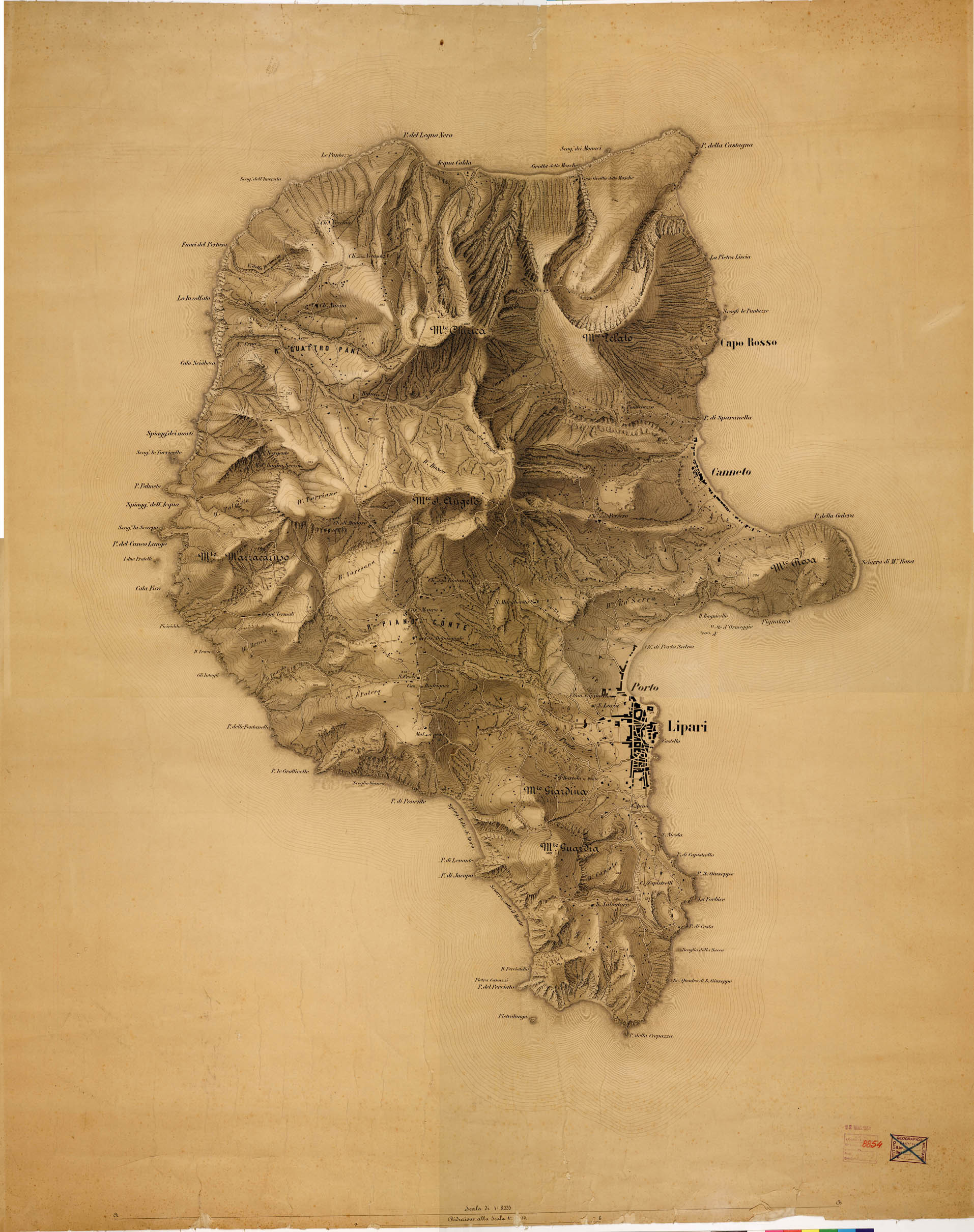 (N:16663) ISOLA DI LIPARI (CA009571, CA009572, CA9571-72) Carte e stampe antiche: riproduzione a colori su carta (formato A1)