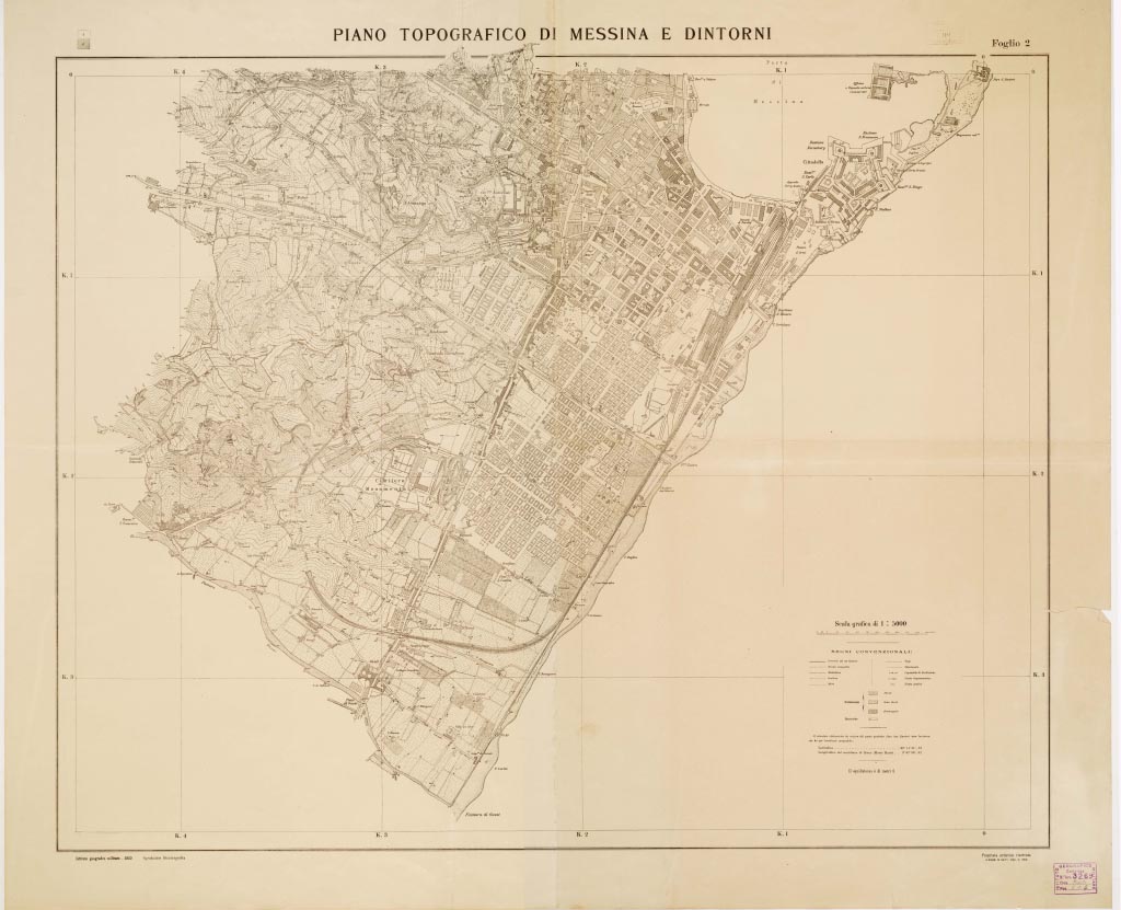 (N:13536) PIANO TOPOGRAFICO DI MESSINA E DINTORNI - Foglio 2 (B0006460, B0006461, B6460-61) Carte e stampe antiche: riproduzione a colori su carta (formato A1)