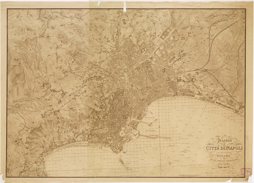 (N:13717) PIANTA DELLA CITTA' DI NAPOLI E DE' SUOI CONTORNI. DELINEATA ED INCISA NEL REALE OFFICIO TOPOGRAFICO DELLA GUERRA. NAPOLI (B0006627, B0006628, B6627-28) Carte e stampe antiche: riproduzione a colori su carta (formato A1)
