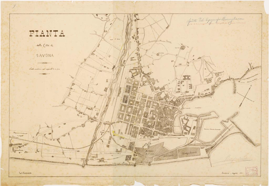 (N:13745) PIANTA DELLA CITTA' DI SAVONA (B0006650, B0006651, B6650-51) Carte e stampe antiche: riproduzione a colori su carta (formato A1)