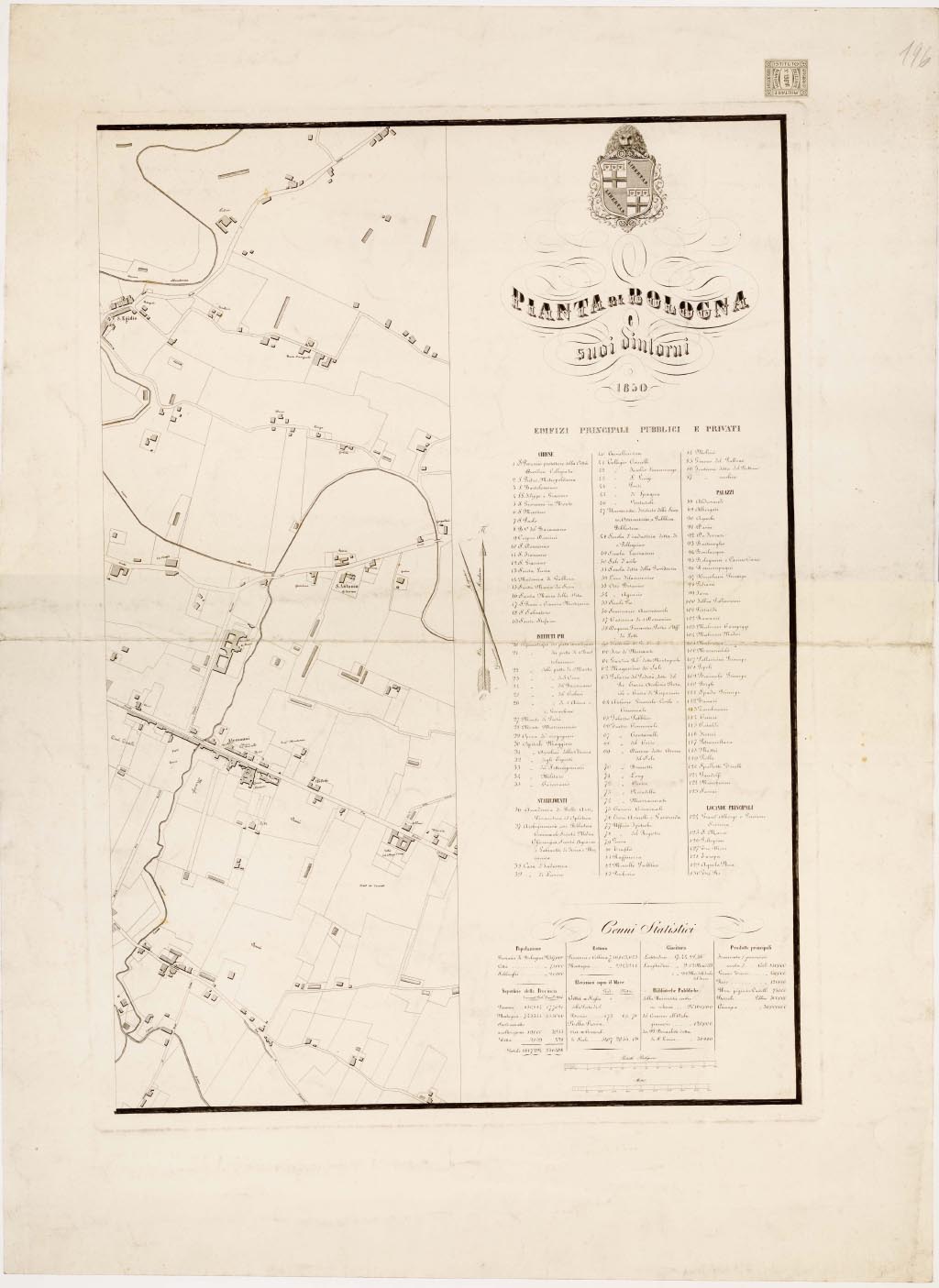 (N:13875) PIANTA DI BOLOGNA E SUOI DINTORNI - Foglio 3 (B0006907, B0006908, B6907-08) Carte e stampe antiche: riproduzione a colori su carta (formato A1)