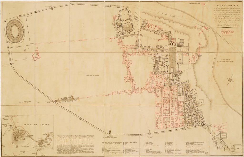 (N:14057) PLAN DE POMPEIA VILLE QUI FU ENSEVELIE SOUS LES CENDRES, ECC., ECC., DE NOS JOURS DECOUVERTE PAR LES SOINS DE SA MAJESTE LE ROI DES DEUX SICILES - Pompei (B0007194, B0007195, B7194-95) Carte e stampe antiche: riproduzione a colori su carta (formato A1)