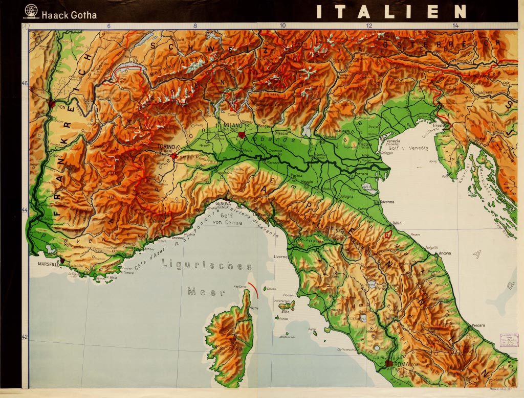 (N:10889) ITALIEN - CARTA FISICA - Foglio 1 (B0008334, B0008335, B8334-35) Carte e stampe antiche: riproduzione a colori su carta (formato A1)