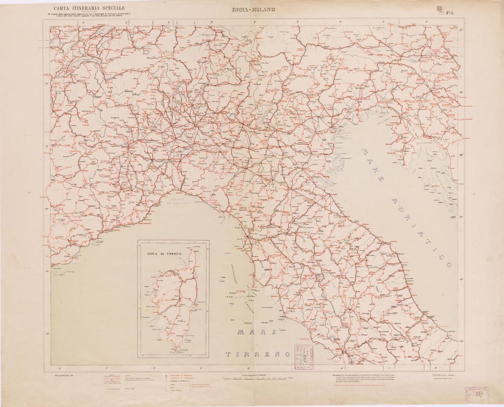 (N:5589) CARTA ITINERARIA SPECIALE D'ITALIA CON Tavola POLIOMETRICA - Foglio 1 - Roma-Milano (B0008424, B0008425, B8424-25) Carte e stampe antiche: riproduzione a colori su carta (formato A1)