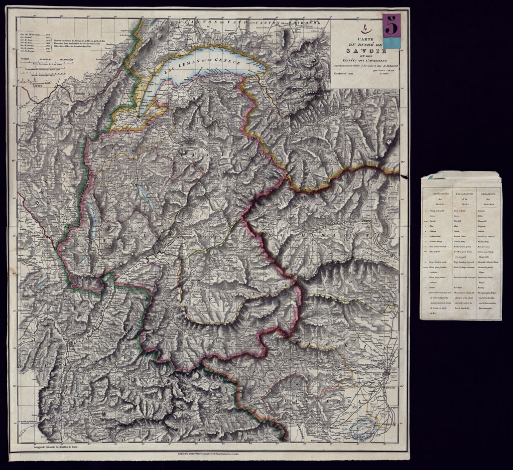 (N:5875) CARTE DU DUCHE' DE SAVOIE ET DES VALLEES QUI L'AVOISINENT RESPECTUEUSEMENT DEDIE A' SA GRACE LE DUC DE RICHMOND PAR PAUL CHAIX DE GENEVE GOODWOOD 1832. (CA000018) Carte e stampe antiche: riproduzione a colori su carta (formato A1)