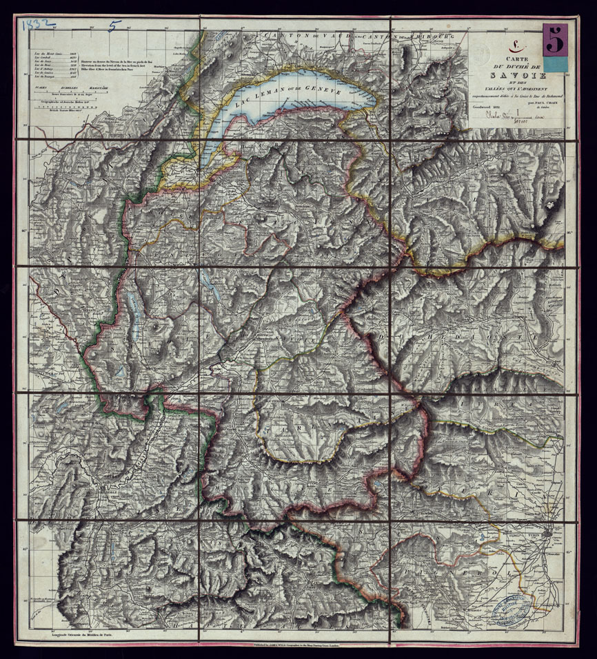 (N:23001) CARTE DU DUCHE' DE SAVOIE ET DES VALLEES QUI L'AVOISINENT RESPECTUEUSEMENT DEDIE A' SA GRACE LE DUC DE RICHMOND PAR PAUL CHAIX DE GENEVE GOODWOOD 1832. (CA000019) Carte e stampe antiche: riproduzione a colori su carta (formato A1)