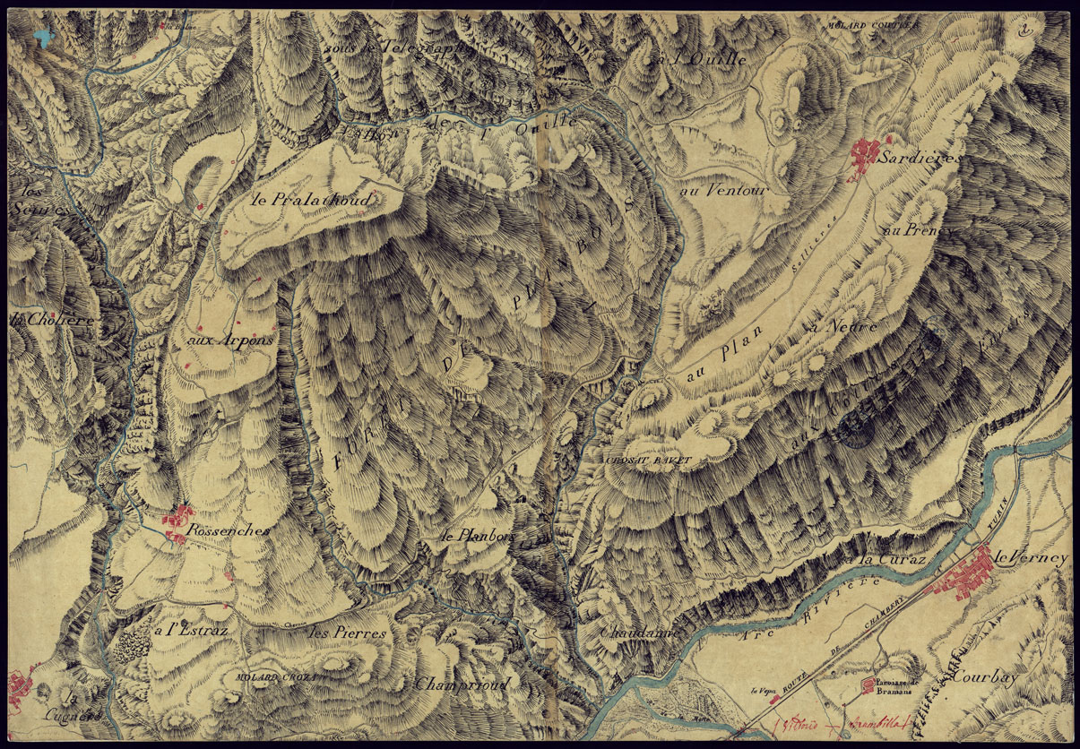 (N:6850) CARTA DI UNA PARTE DELLA VALLE DELL'ARC A MONTE DI MODANE TRA LE VERNEY E BOURGET- FOGLIO 2. (CA000029) Carte e stampe antiche: riproduzione a colori su carta (formato A1)