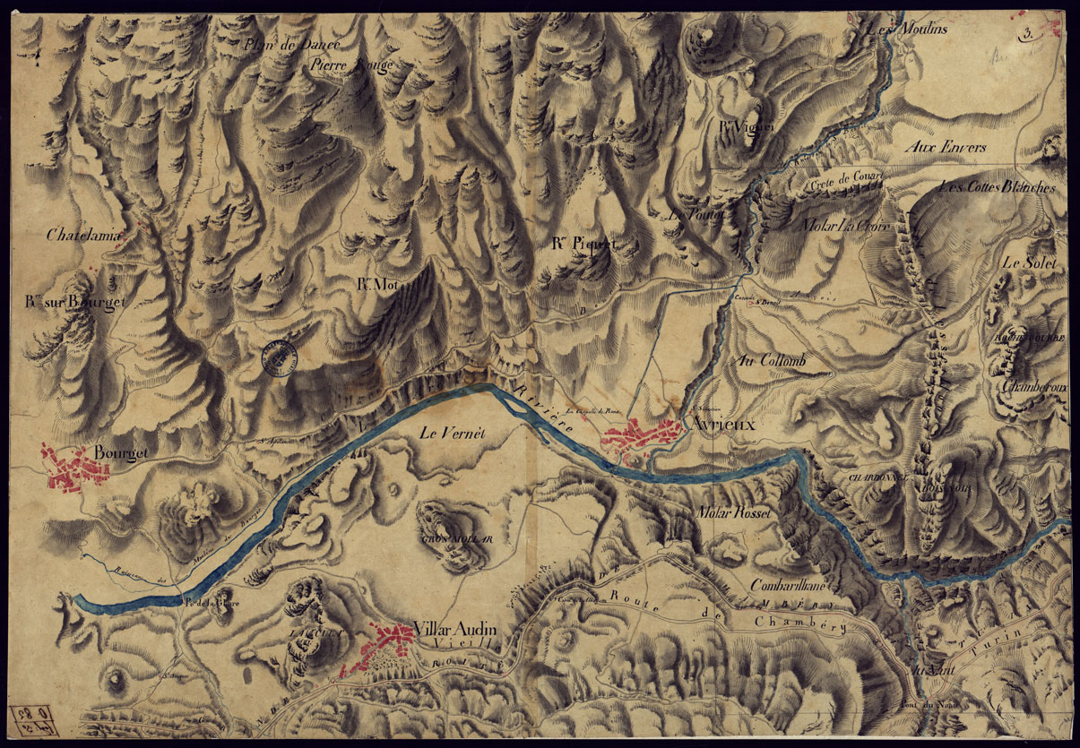 (N:6848) CARTA DI UNA PARTE DELLA VALLE DELL'ARC A MONTE DI MODANE TRA LE VERNEY E BOURGET- FOGLIO 3. (CA000030) Carte e stampe antiche: riproduzione a colori su carta (formato A1)