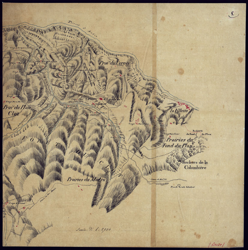 (N:6844) CARTA DI UNA PARTE DELLA VALLE DELL'ARC A MONTE DI MODANE TRA LE VERNEY E BOURGET- FOGLIO 5. (CA000032) Carte e stampe antiche: riproduzione a colori su carta (formato A1)