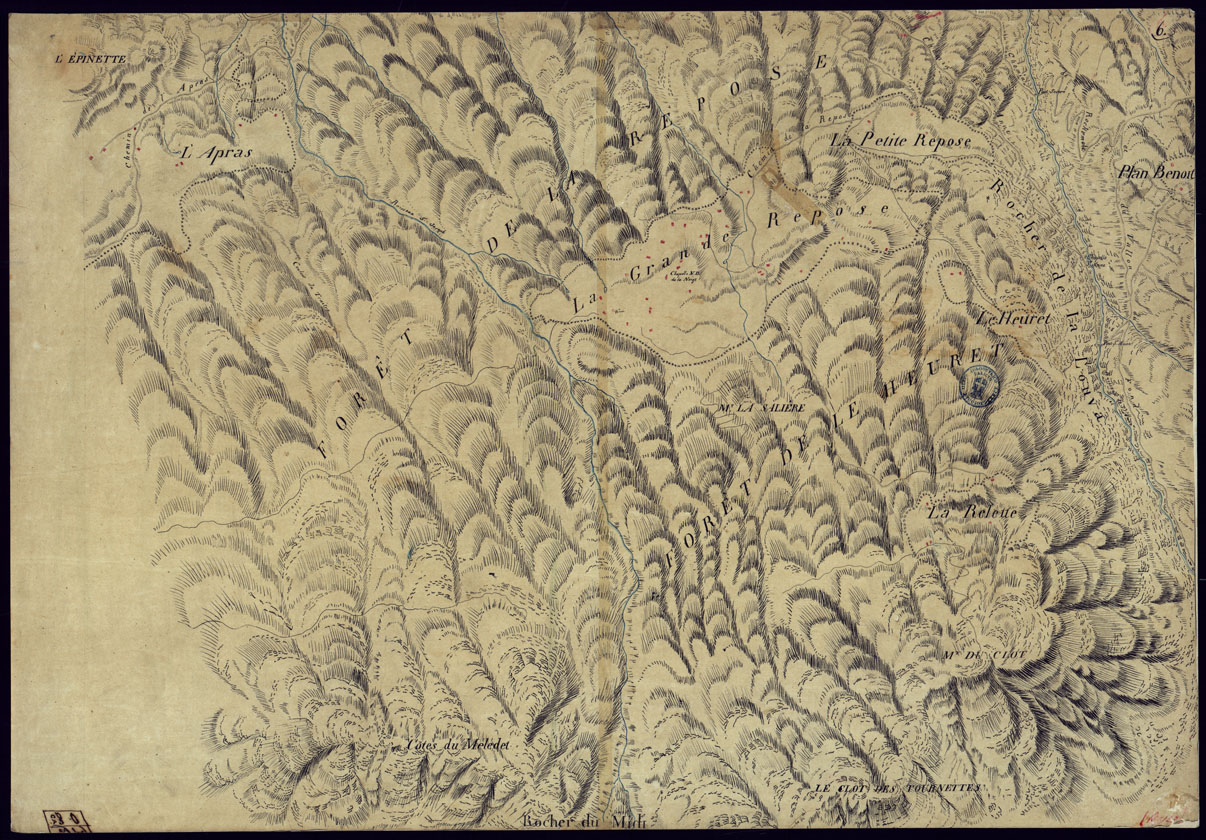 (N:6842) CARTA DI UNA PARTE DELLA VALLE DELL'ARC A MONTE DI MODANE TRA LE VERNEY E BOURGET- FOGLIO 6. (CA000033) Carte e stampe antiche: riproduzione a colori su carta (formato A1)