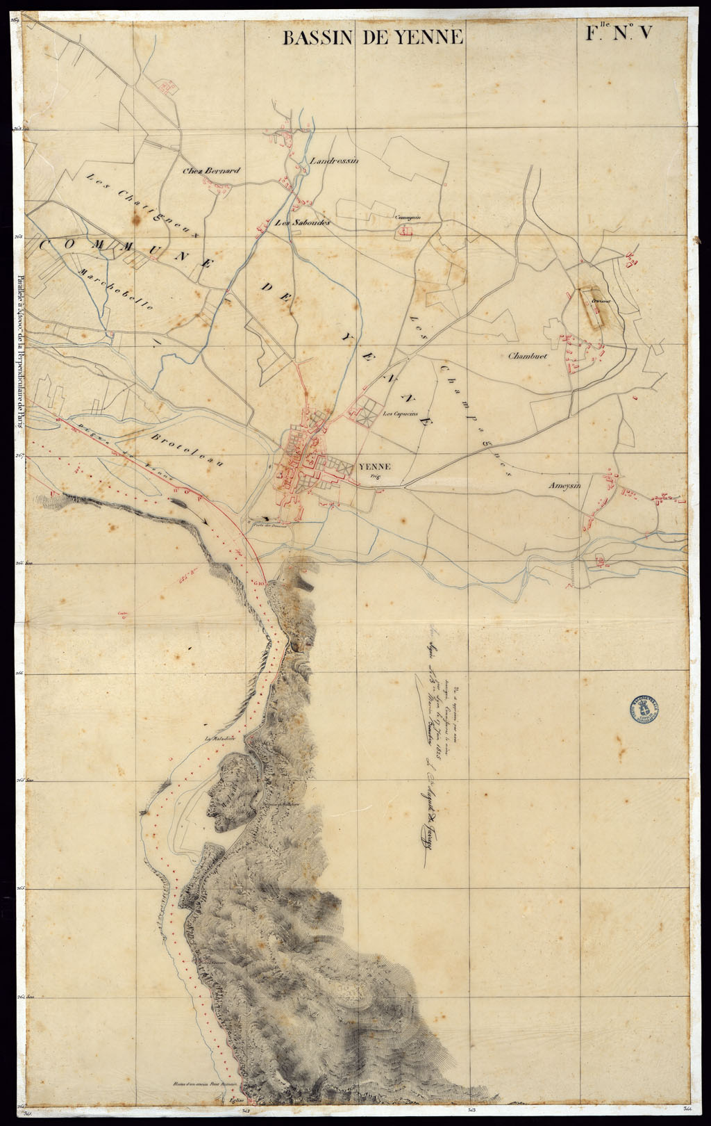 (N:6791) TABLEAU D'ASSEMBLAGE DE CARTE DES BASSINS INONDABLES DU RHONE ET DU GUIERS RELATIVE AUX LIGNES LATERALES LEVEE ET DESSINEE A' L'ECHELLE D'UN 5.000 ME PAR LES CAP. NES DU GENIE CIVIL MELANO ET BAGETTI -  BASSIN DE YENNE FOGLIO V. (CA000047) Carte e stampe antiche: riproduzione a colori su carta (formato A1)