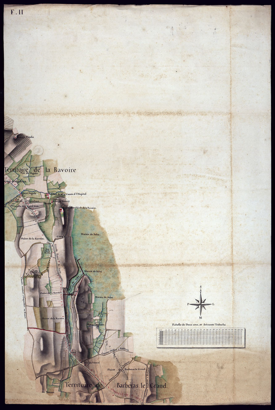 (N:7513) MODELE QUI SERT POUR L'UNION DES FEUILLES, QUI COMPOSENT LA CARTE DE LA GRANDE ROUTE DEPUIS CHAMBERY JUSQU'A S. JEAN DE MAURIENNE LEVEE SUR LIEUX DANS SUR LIEUX DANS ANNES 1781 ET 1782 PAR MARCHETTI INGENIUR TOPOGRAPHE DE S. M. - FOGLIO II. (CA000086) Carte e stampe antiche: riproduzione a colori su carta (formato A1)