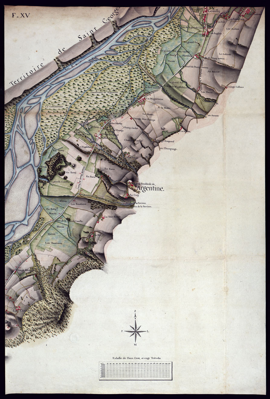 (N:7447) MODELE QUI SERT POUR L'UNION DES FEUILLES, QUI COMPOSENT LA CARTE DE LA GRANDE ROUTE DEPUIS CHAMBERY JUSQU'A S. JEAN DE MAURIENNE LEVEE SUR LIEUX DANS SUR LIEUX DANS ANNES 1781 ET 1782 PAR MARCHETTI INGENIUR TOPOGRAPHE DE S. M. - FOGLIO XV. (CA000099) Carte e stampe antiche: riproduzione a colori su carta (formato A1)