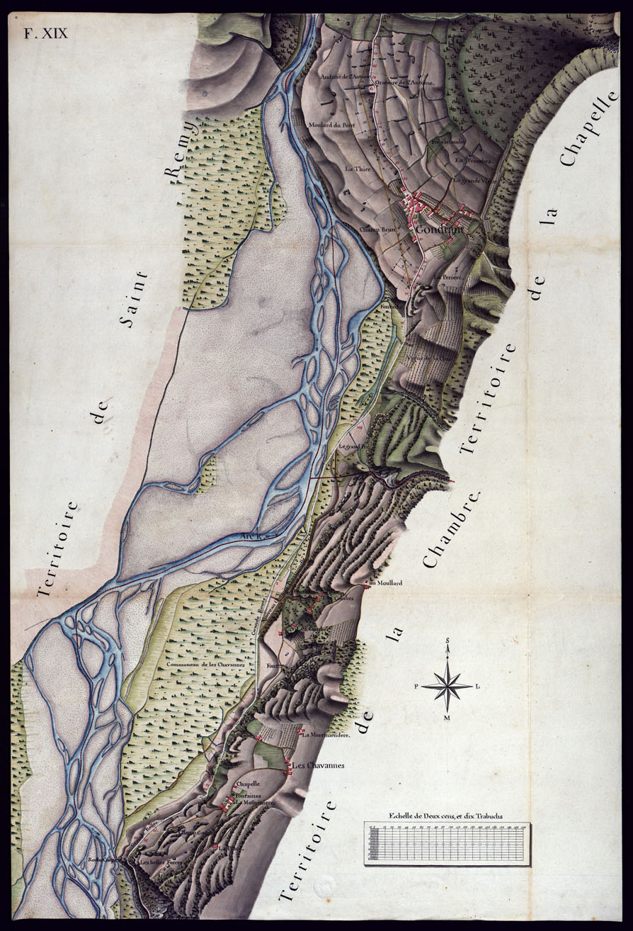(N:6907) MODELE QUI SERT POUR L'UNION DES FEUILLES, QUI COMPOSENT LA CARTE DE LA GRANDE ROUTE DEPUIS CHAMBERY JUSQU'A S. JEAN DE MAURIENNE LEVEE SUR LIEUX DANS SUR LIEUX DANS ANNES 1781 ET 1782 PAR MARCHETTI INGENIUR TOPOGRAPHE DE S. M. - FOGLIO XIX. (CA000103) Carte e stampe antiche: riproduzione a colori su carta (formato A1)