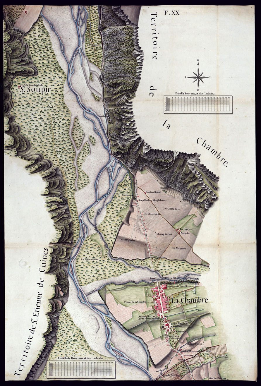 (N:6906) MODELE QUI SERT POUR L'UNION DES FEUILLES, QUI COMPOSENT LA CARTE DE LA GRANDE ROUTE DEPUIS CHAMBERY JUSQU'A S. JEAN DE MAURIENNE LEVEE SUR LIEUX DANS SUR LIEUX DANS ANNES 1781 ET 1782 PAR MARCHETTI INGENIUR TOPOGRAPHE DE S. M. - FOGLIO XX. (CA000104) Carte e stampe antiche: riproduzione a colori su carta (formato A1)