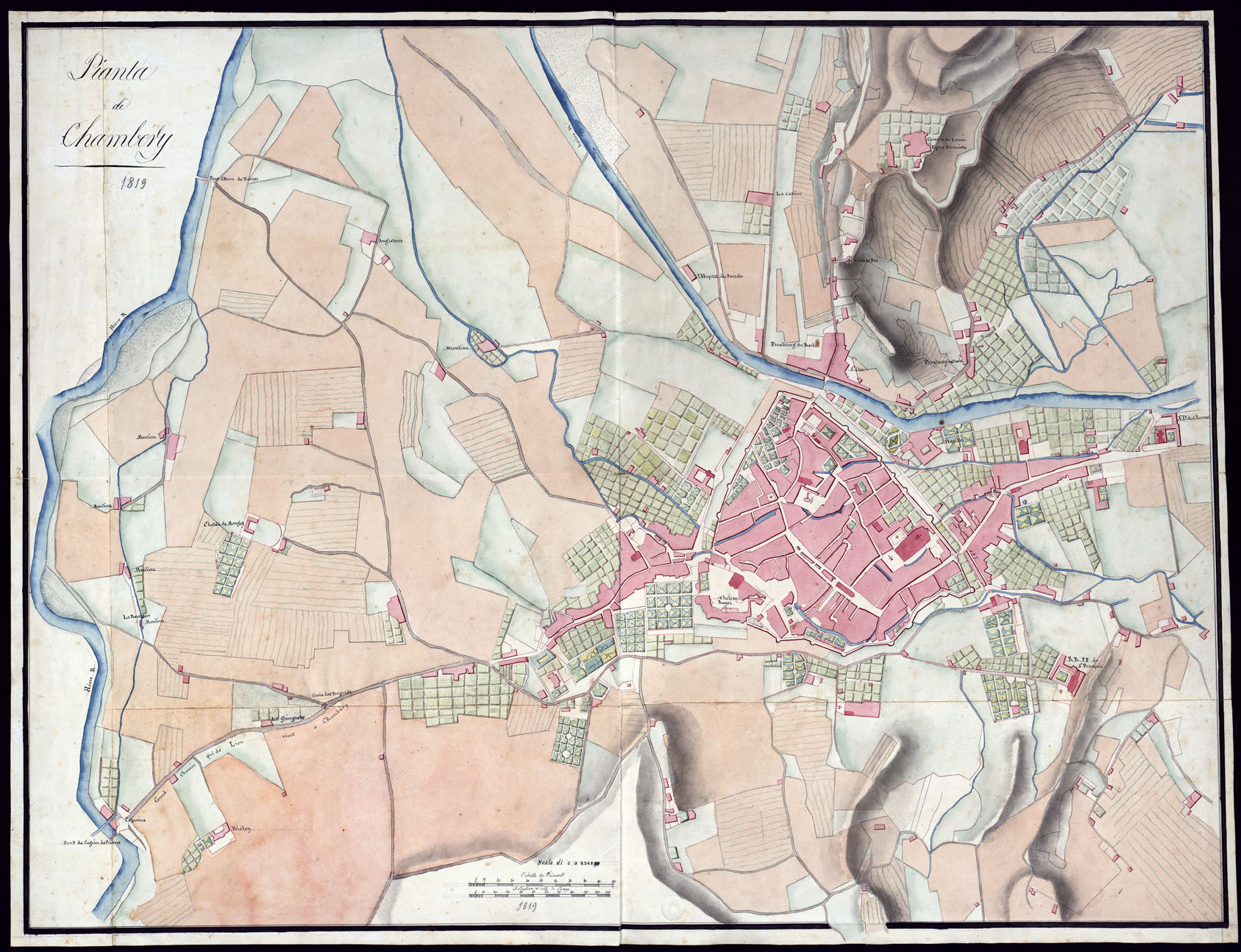 (N:6819) PIANTA DI CHAMBERY 1819. (CA000109) Carte e stampe antiche: riproduzione a colori su carta (formato A1)