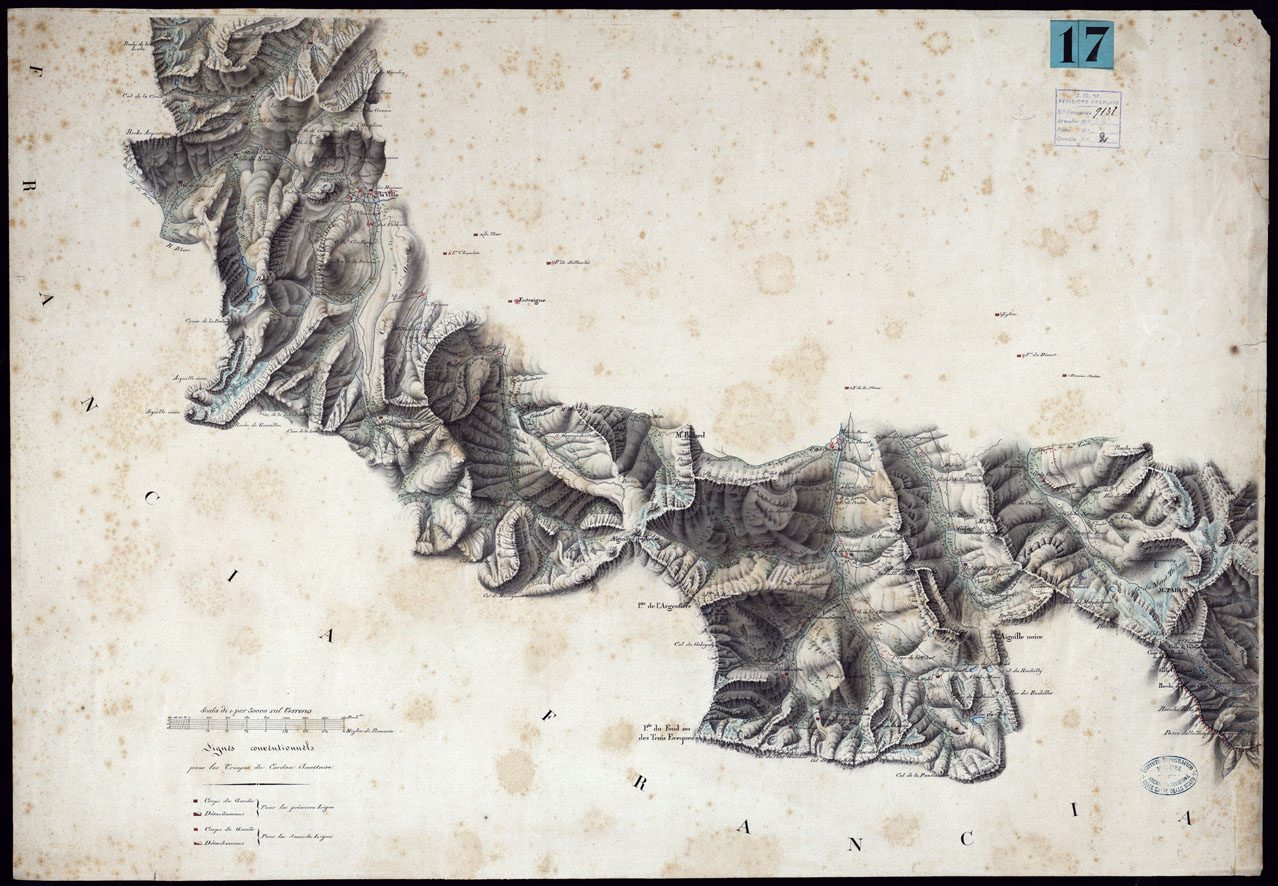 (N:6024) CARTA DEI CORDONI SANITARI SULLA FRONTIERA DELLA SAVOIA DAL COLLE DELLA BALMA AL M.TE TABOR - FOGLIO 8 E SEGNI CONVENZIONALI. (CA000122) Carte e stampe antiche: riproduzione a colori su carta (formato A1)