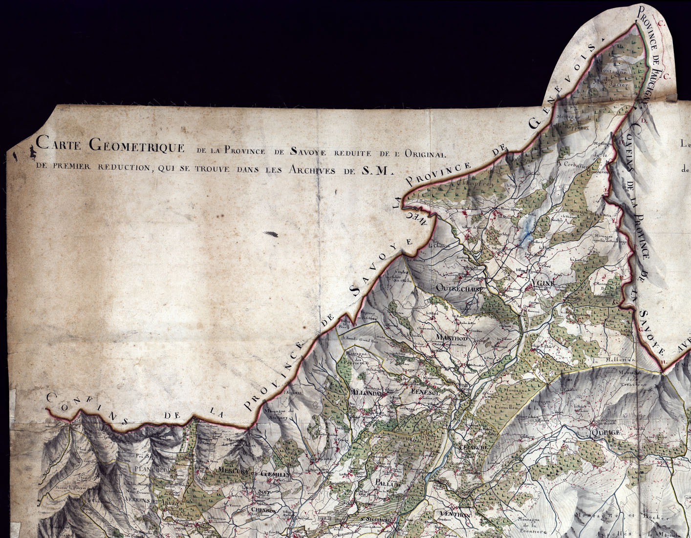 (N:6892) CARTE GEOMETRIQUE DE LA PROVINCE DE SAVOYE DE L'ORIGINAL DE PREMIER REDUCTION QUI SE TROUVE DANS LES ARCHIVES DE S.M. (CA000145, CA000146, CA000147, CA000148) Carte e stampe antiche: riproduzione a colori su carta (formato A1)