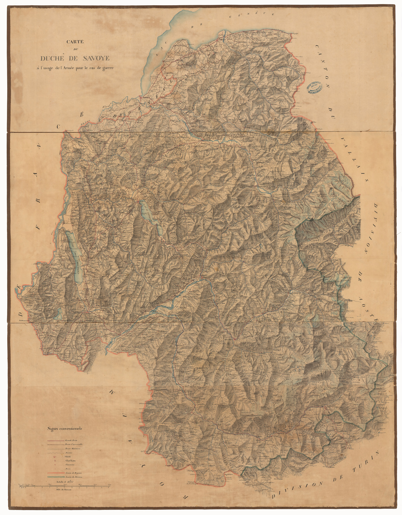 (N:6462) CARTE DU DUCHE' DE SAVOYE A'L'USAGE DEL L'ARMEE POUR LE CAS DE GUERRE (CA000149) Carte e stampe antiche: riproduzione a colori su carta (formato A1)