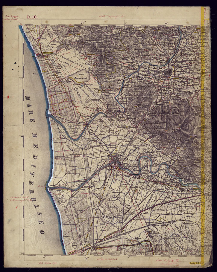 (N:1537) CARTA TOPOGRAFICA DELLA LOMBARDIA, VENETO E ITALIA CENTRALE - FOGLIO D10 (OVEST) LUCCA. (CA000215) Carte e stampe antiche: riproduzione a colori su carta (formato A1)