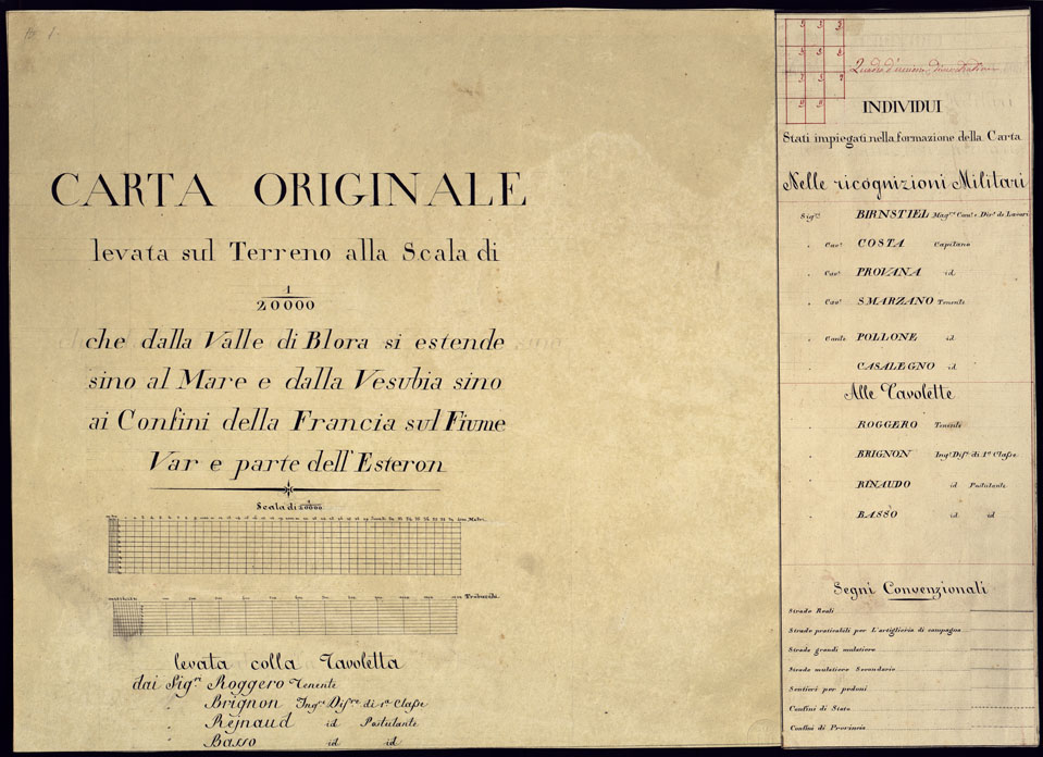 (N:5772) CARTA ORIGINALE LEVATA SUL TERRENO ALLA SCALA 1:20 000 CHE DALLA VALLE DI BLORA SI ESTENDE FINO AL MARE E DALLA VESUBIA SINO AI CONFINI DELLA FRANCIA SUL FIUME VAR E PARTE DELL'ESTERON - FOGLIO 10 - TITOLO E SEGNI CONVENZIONALI. (CA000330) Carte e stampe antiche: riproduzione a colori su carta (formato A1)
