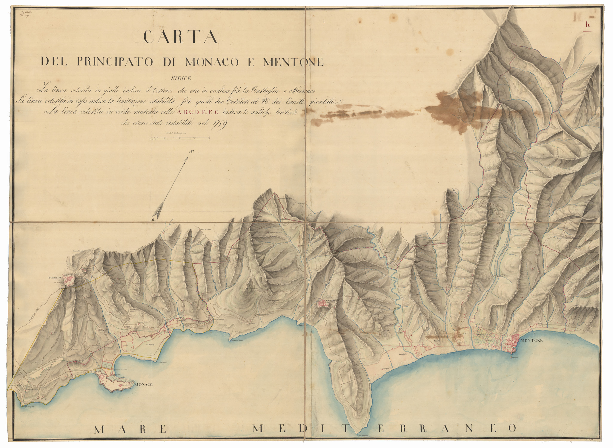(N:12874) CARTA DEL PRINCIPATO DI MONACO E MENTONE (CA000355) Carte e stampe antiche: riproduzione a colori su carta (formato A1)