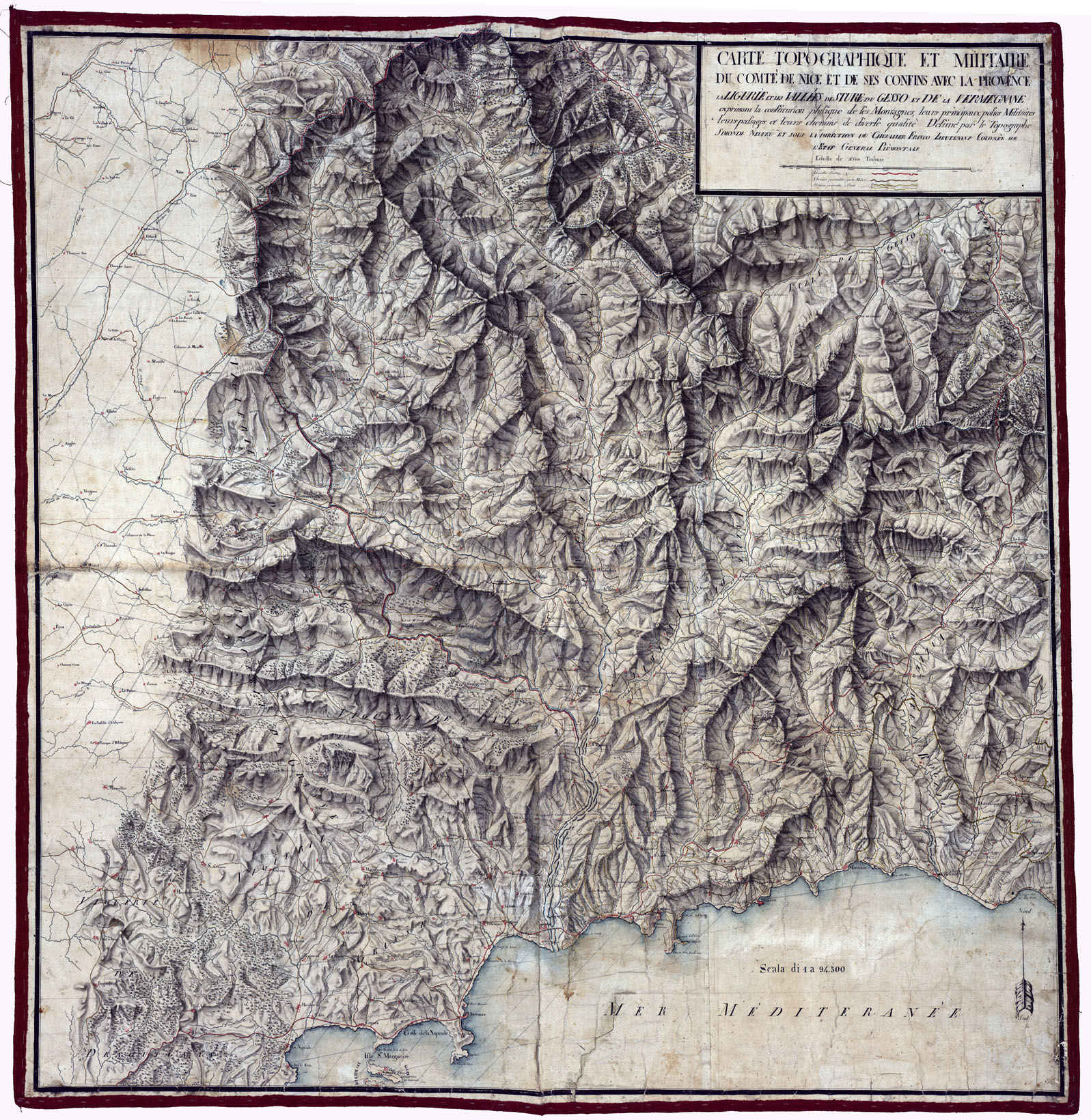 (N:5728) CARTE TOPOGRAPHIQUE ET MILITAIRE DU COMTE' DE NICE ET DE SES CONFINS AVEC LA PROVINCE LA LIGURIE ET LES VALLEES DE STURE DU GESSO ET DE LA VERMEGNANE (CA000369) Carte e stampe antiche: riproduzione a colori su carta (formato A1)