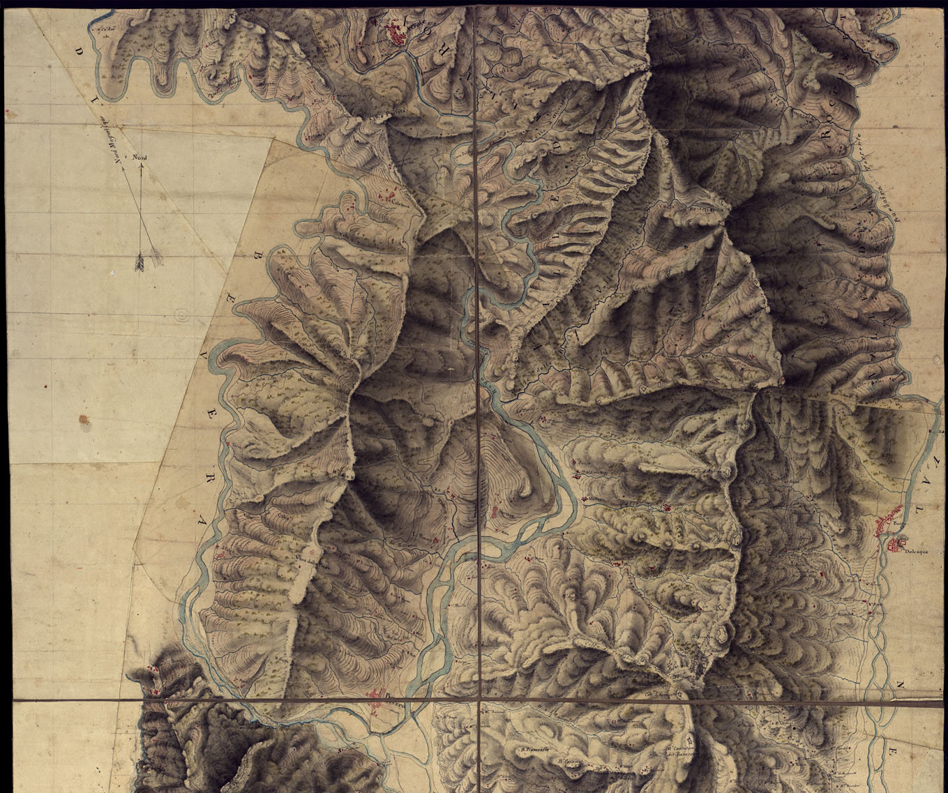 (N:6170) CARTE TOPOGRAPHIQUE D'UNE PARTIE DE LA LIGNE DE LA ROYA AVEC LES VERSANTS DE LA REVERA ET NERVIA DEPUIS LA PENNA JUSQU'A SON EMBOUCHURE DANS LA MER. (CA000397, CA000398, CA000399) Carte e stampe antiche: riproduzione a colori su carta (formato A1)