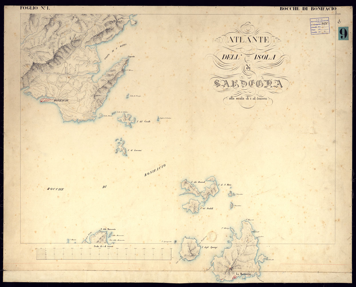(N:5962) ATLANTE DELL'ISOLA DI SARDEGNA ALLA SCALA DI 1 AL 50.000 - FOGLIO I BOCCHE DI BONIFACIO. (CA000417) Carte e stampe antiche: riproduzione a colori su carta (formato A1)