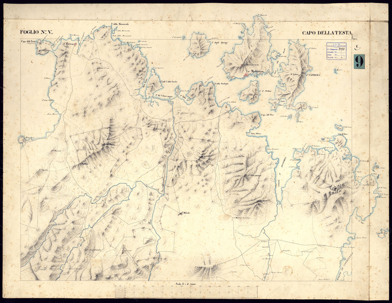 (N:5954) ATLANTE DELL'ISOLA DI SARDEGNA ALLA SCALA DI 1 AL 50.000 - FOGLIO V CAPO DELLA TESTA. (CA000421) Carte e stampe antiche: riproduzione a colori su carta (formato A1)