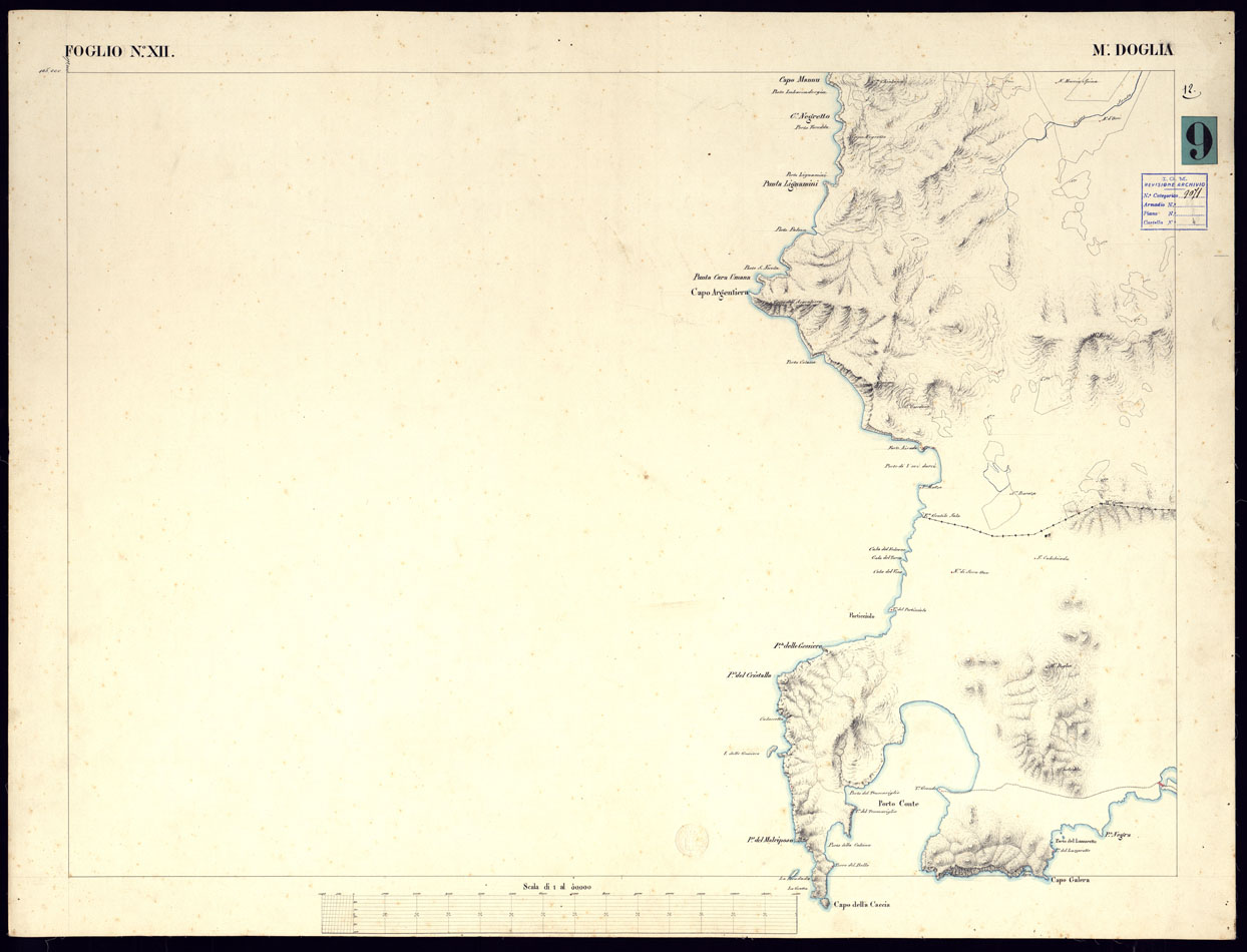 (N:5940) ATLANTE DELL'ISOLA DI SARDEGNA ALLA SCALA DI 1 AL 50.000 - FOGLIO XII MONTE DOGLIA. (CA000428) Carte e stampe antiche: riproduzione a colori su carta (formato A1)