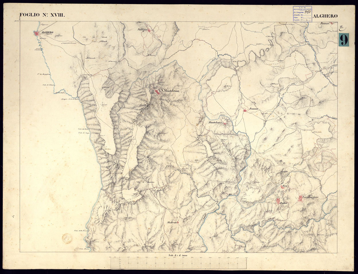(N:5931) ATLANTE DELL'ISOLA DI SARDEGNA ALLA SCALA DI 1 AL 50.000 - FOGLIO XVIII ALGHERO. (CA000433) Carte e stampe antiche: riproduzione a colori su carta (formato A1)