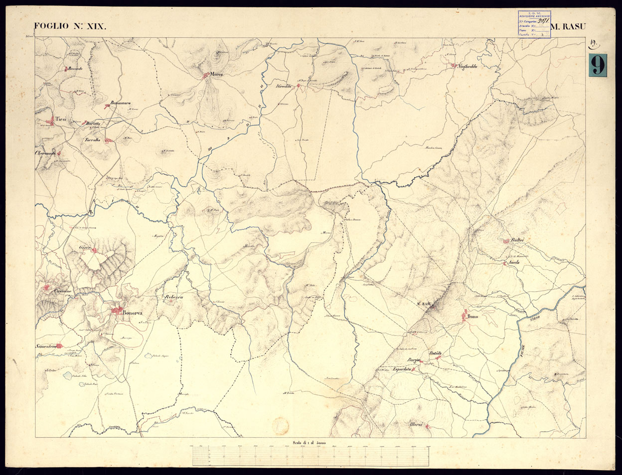 (N:5927) ATLANTE DELL'ISOLA DI SARDEGNA ALLA SCALA DI 1 AL 50.000 - FOGLIO XIX MONTE RASU. (CA000434) Carte e stampe antiche: riproduzione a colori su carta (formato A1)