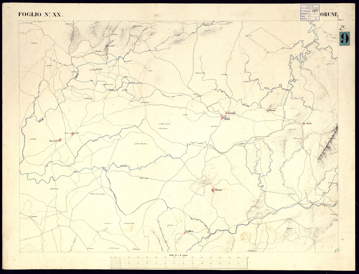 (N:5890) ATLANTE DELL'ISOLA DI SARDEGNA ALLA SCALA DI 1 AL 50.000 - FOGLIO XX ORUNE. (CA000435) Carte e stampe antiche: riproduzione a colori su carta (formato A1)