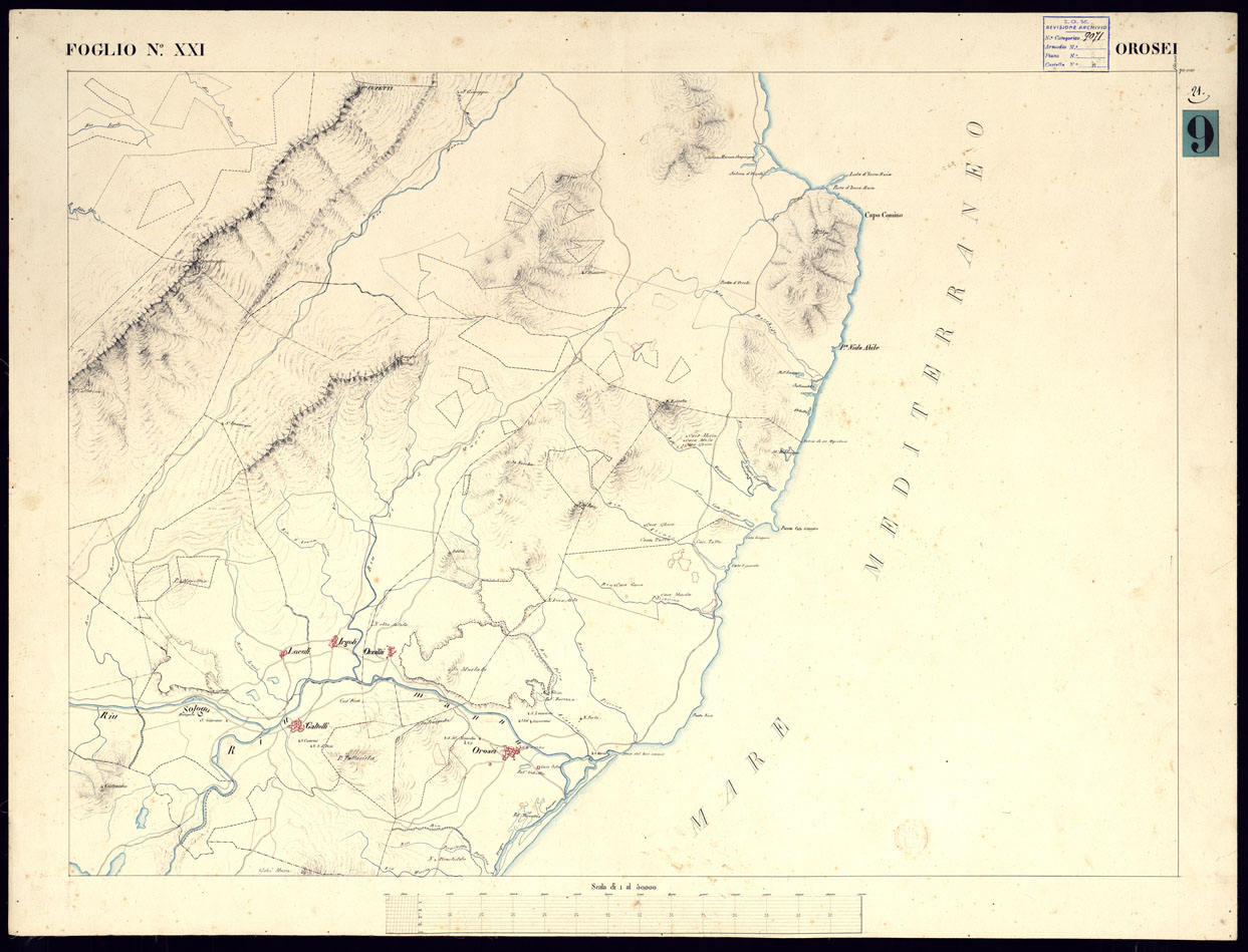 (N:5889) ATLANTE DELL'ISOLA DI SARDEGNA ALLA SCALA DI 1 AL 50.000 - FOGLIO XXI OROSEI. (CA000436) Carte e stampe antiche: riproduzione a colori su carta (formato A1)