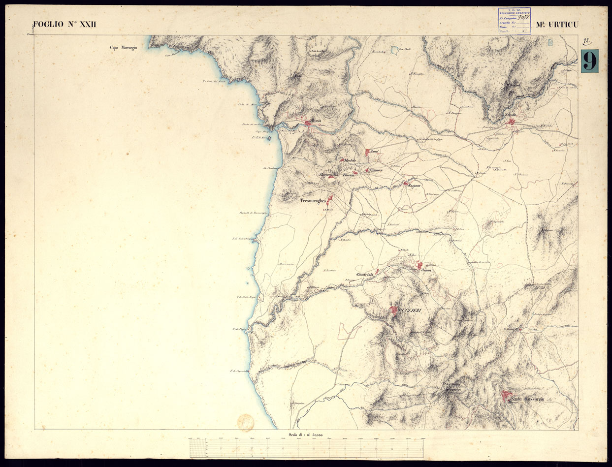 (N:5888) ATLANTE DELL'ISOLA DI SARDEGNA ALLA SCALA DI 1 AL 50.000 - FOGLIO XXII MONTE URTICU. (CA000437) Carte e stampe antiche: riproduzione a colori su carta (formato A1)