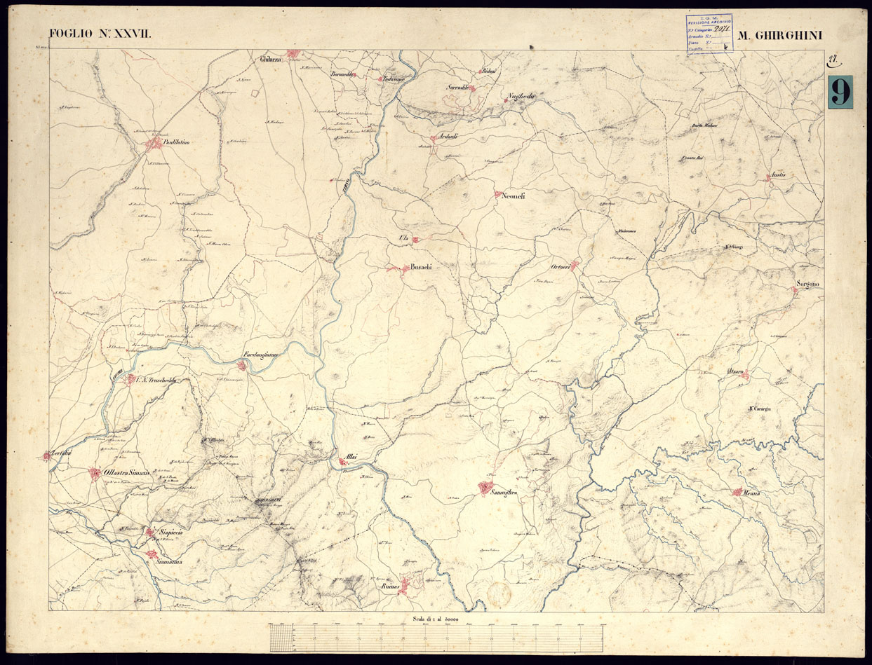 (N:5883) ATLANTE DELL'ISOLA DI SARDEGNA ALLA SCALA DI 1 AL 50.000 - FOGLIO XXVII MONTE GHIRGHINI. (CA000442) Carte e stampe antiche: riproduzione a colori su carta (formato A1)