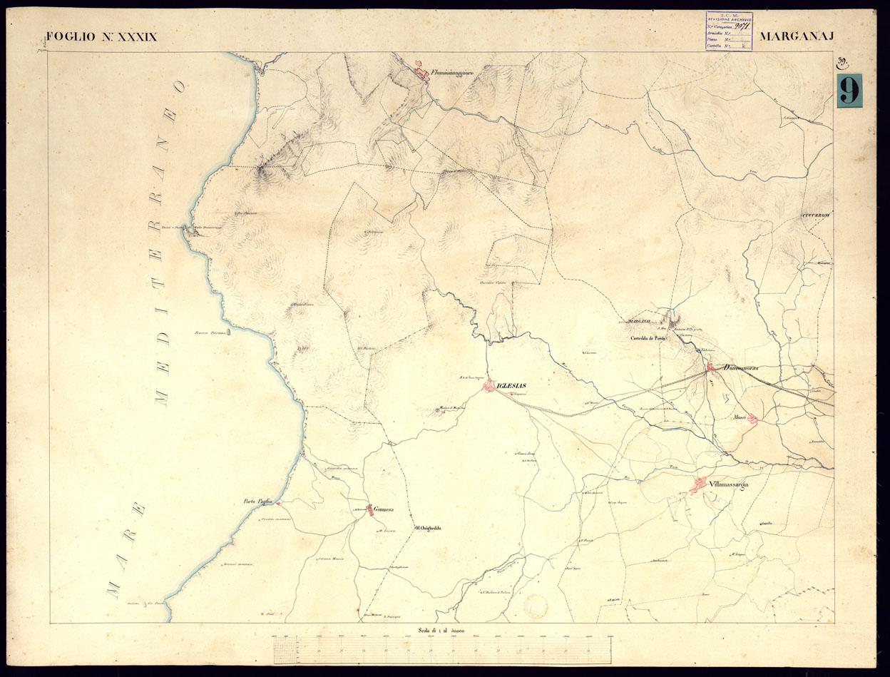 (N:5834) ATLANTE DELL'ISOLA DI SARDEGNA ALLA SCALA DI 1 AL 50.000 - FOGLIO XXXIX MARGANAJ. (CA000453) Carte e stampe antiche: riproduzione a colori su carta (formato A1)