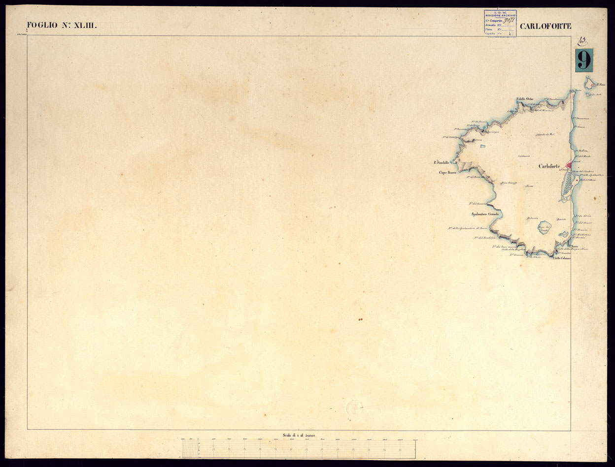 (N:5830) ATLANTE DELL'ISOLA DI SARDEGNA ALLA SCALA DI 1 AL 50.000 - FOGLIO XLIII CARLOFORTE. (CA000457) Carte e stampe antiche: riproduzione a colori su carta (formato A1)