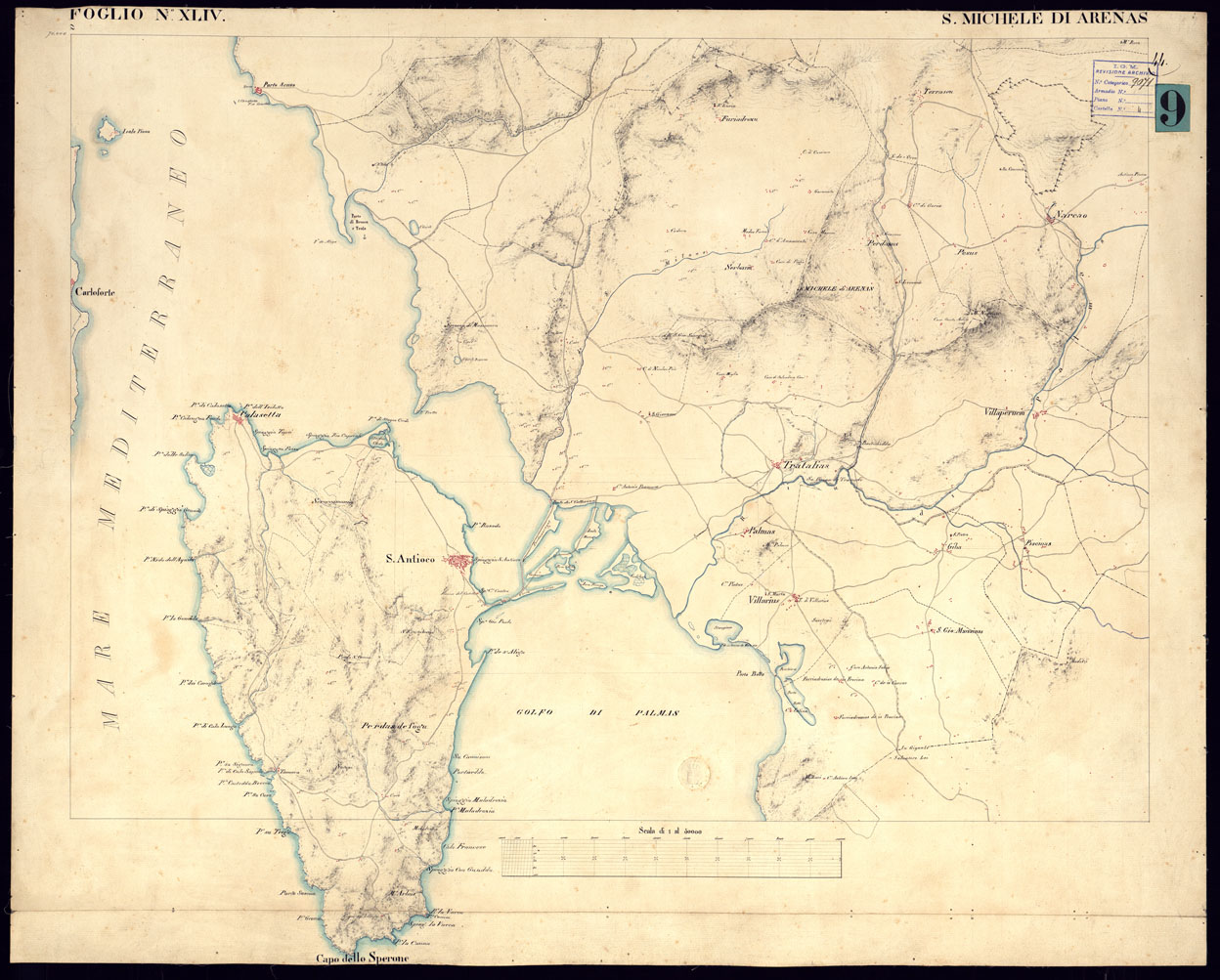 (N:5829) ATLANTE DELL'ISOLA DI SARDEGNA ALLA SCALA DI 1 AL 50.000 - FOGLIO XLIV SAN MICHELE DI ARENAS. (CA000458) Carte e stampe antiche: riproduzione a colori su carta (formato A1)