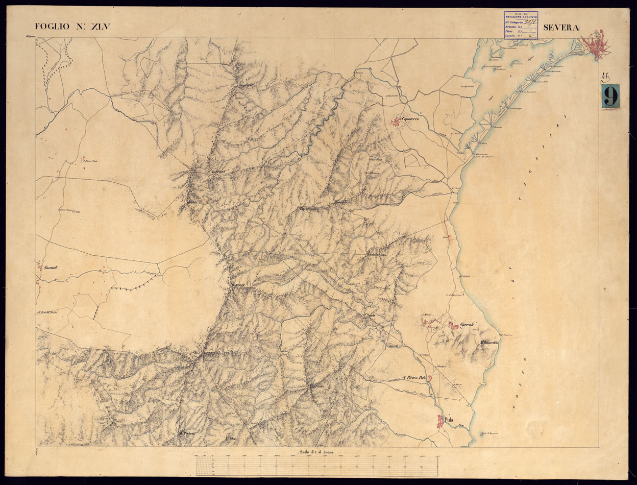(N:5828) ATLANTE DELL'ISOLA DI SARDEGNA ALLA SCALA DI 1 AL 50.000 - FOGLIO XLV SEVERA. (CA000459) Carte e stampe antiche: riproduzione a colori su carta (formato A1)