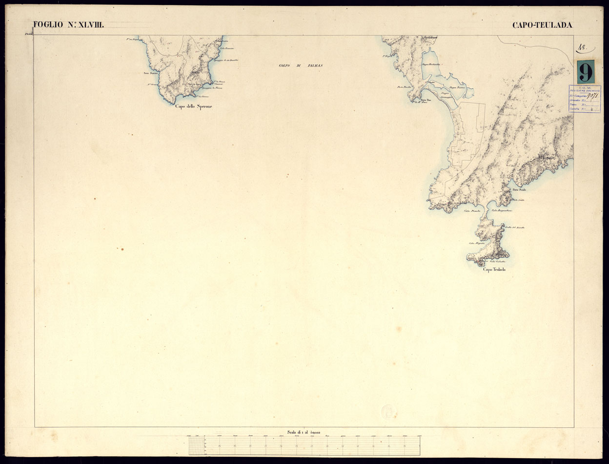 (N:5825) ATLANTE DELL'ISOLA DI SARDEGNA ALLA SCALA DI 1 AL 50.000 - FOGLIO XLVIII CAPO TEULADA. (CA000462) Carte e stampe antiche: riproduzione a colori su carta (formato A1)