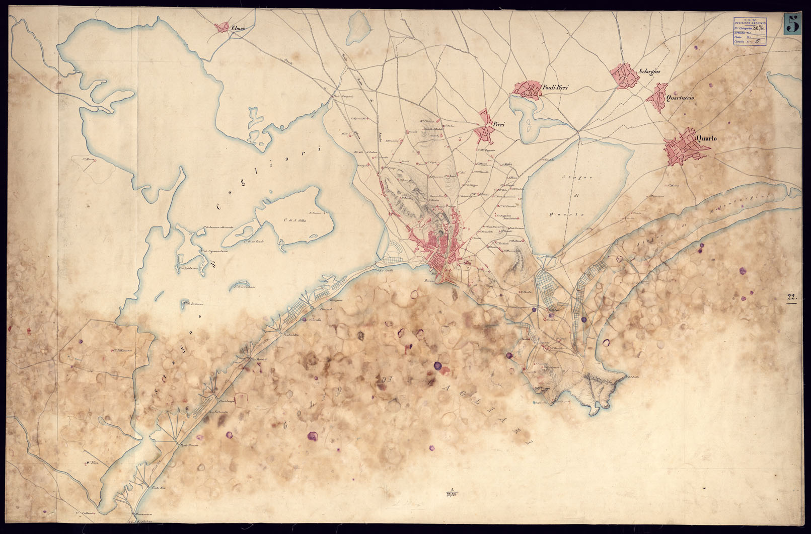 (N:5795) CAGLIARI E DINTORNI. (CA000473) Carte e stampe antiche: riproduzione a colori su carta (formato A1)