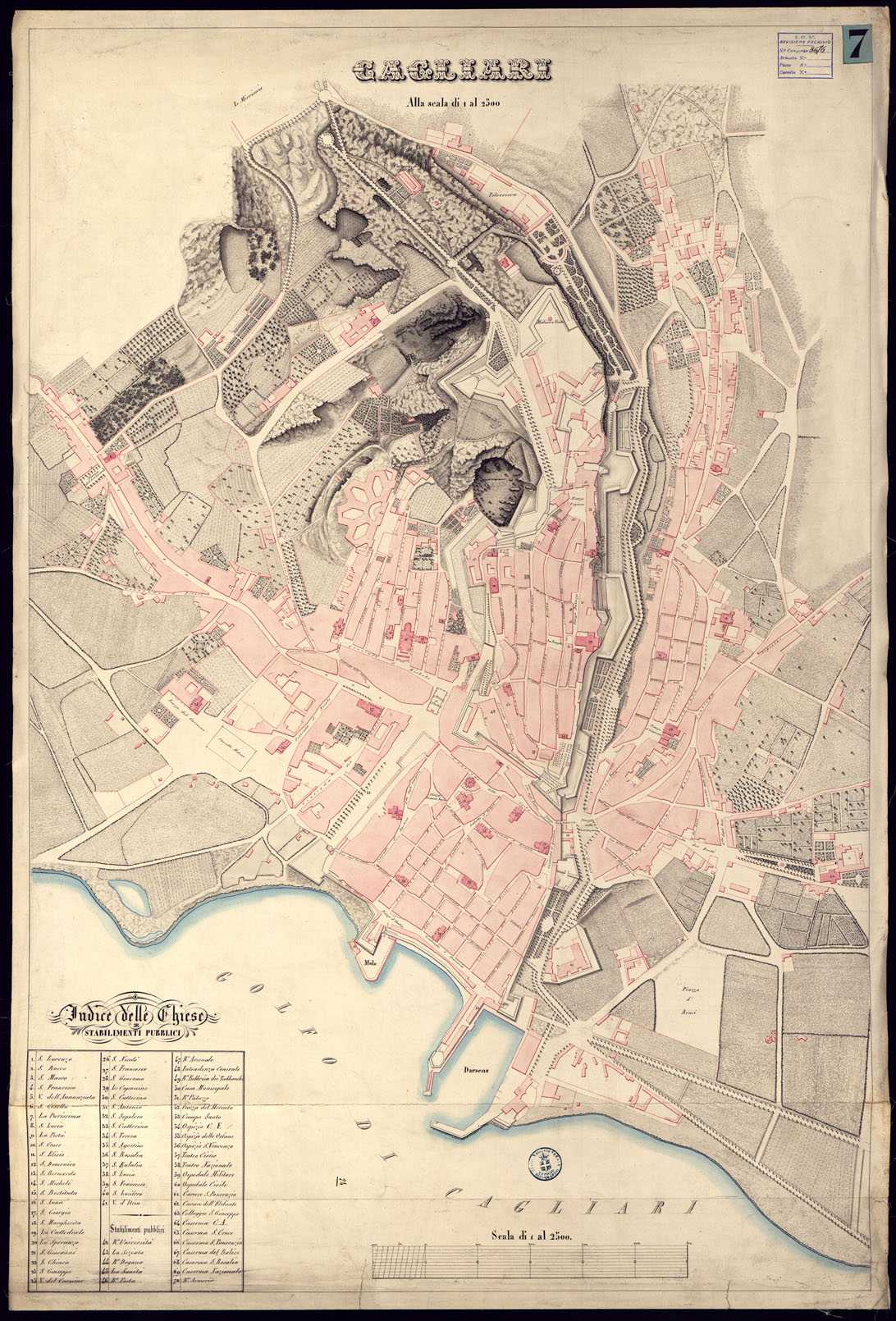 (N:5793) CAGLIARI ALLA SCALA DI 1 AL 2.500. (CA000475) Carte e stampe antiche: riproduzione a colori su carta (formato A1)