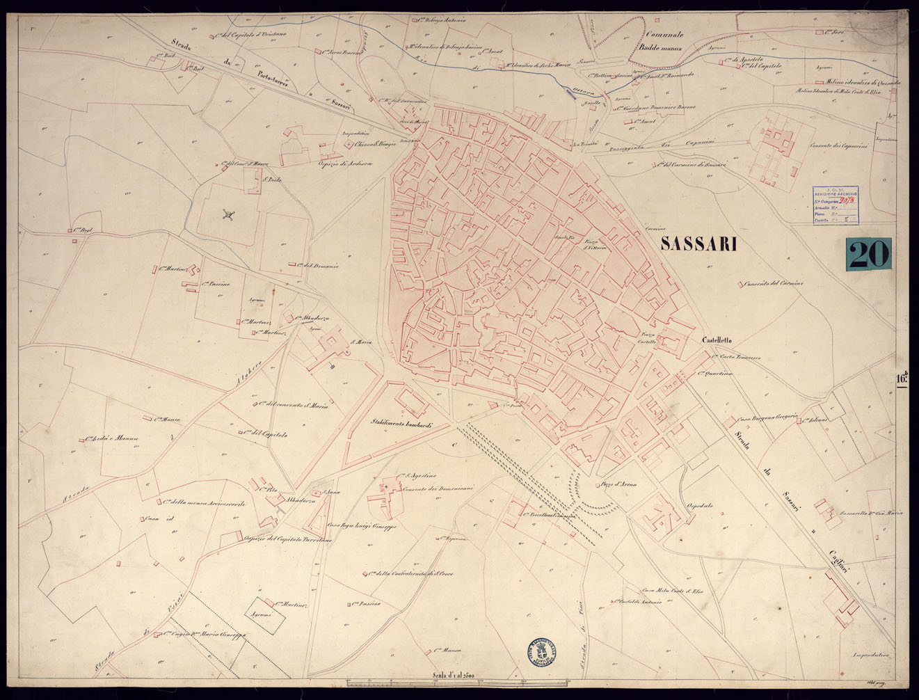 (N:5479) PIANO DELLA CITTA' E DINTORNI DI SASSARI.
 (CA000532) Carte e stampe antiche: riproduzione a colori su carta (formato A1)
