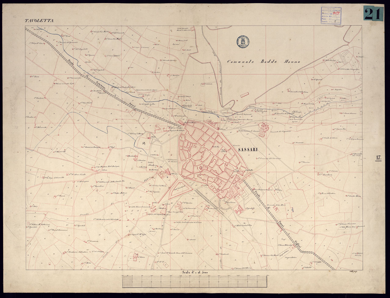 (N:5328) PIANO DELLA CITTA' DI SASSARI -TAVOLETTA.
 (CA000533) Carte e stampe antiche: riproduzione a colori su carta (formato A1)
