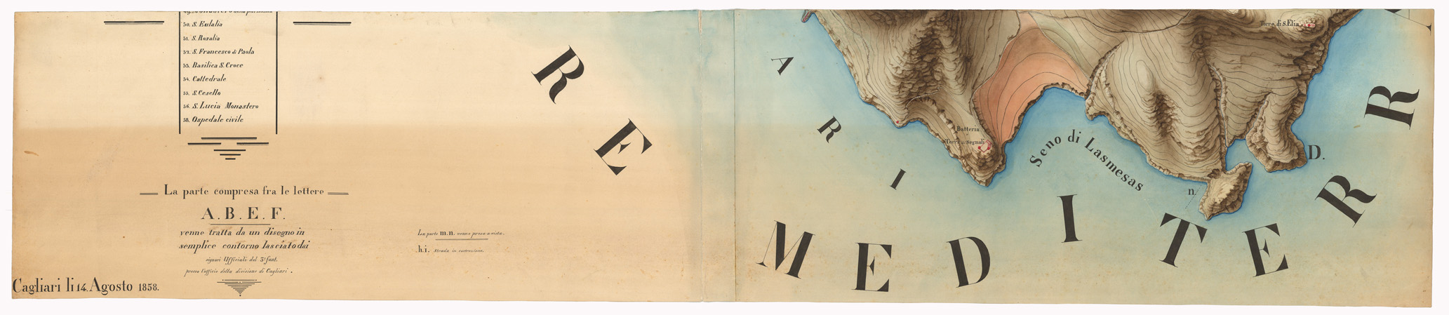 (N:5326) PIANO TOPOGRAFICO DELLA CITTA' CAGLIARI E SUOI DINTORNI ALLA SCALA 1/5000 DISEGNATO DAL S. TENENTE NEL 13. FANTERIA GALLARATI GIO' BATTA. (CA000534, CA000535) Carte e stampe antiche: riproduzione a colori su carta (formato A1)