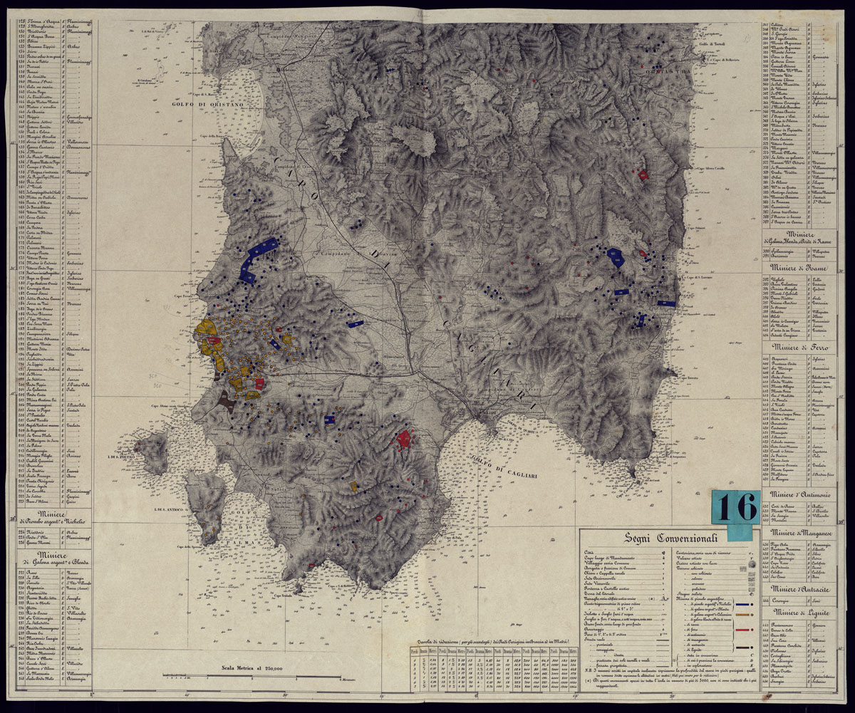 (N:23224) CARTA MINERARIA E STRADALE DELL'ISOLA DI SARDEGNA - FOGLIO SUD. (CA000685) Carte e stampe antiche: riproduzione a colori su carta (formato A1)