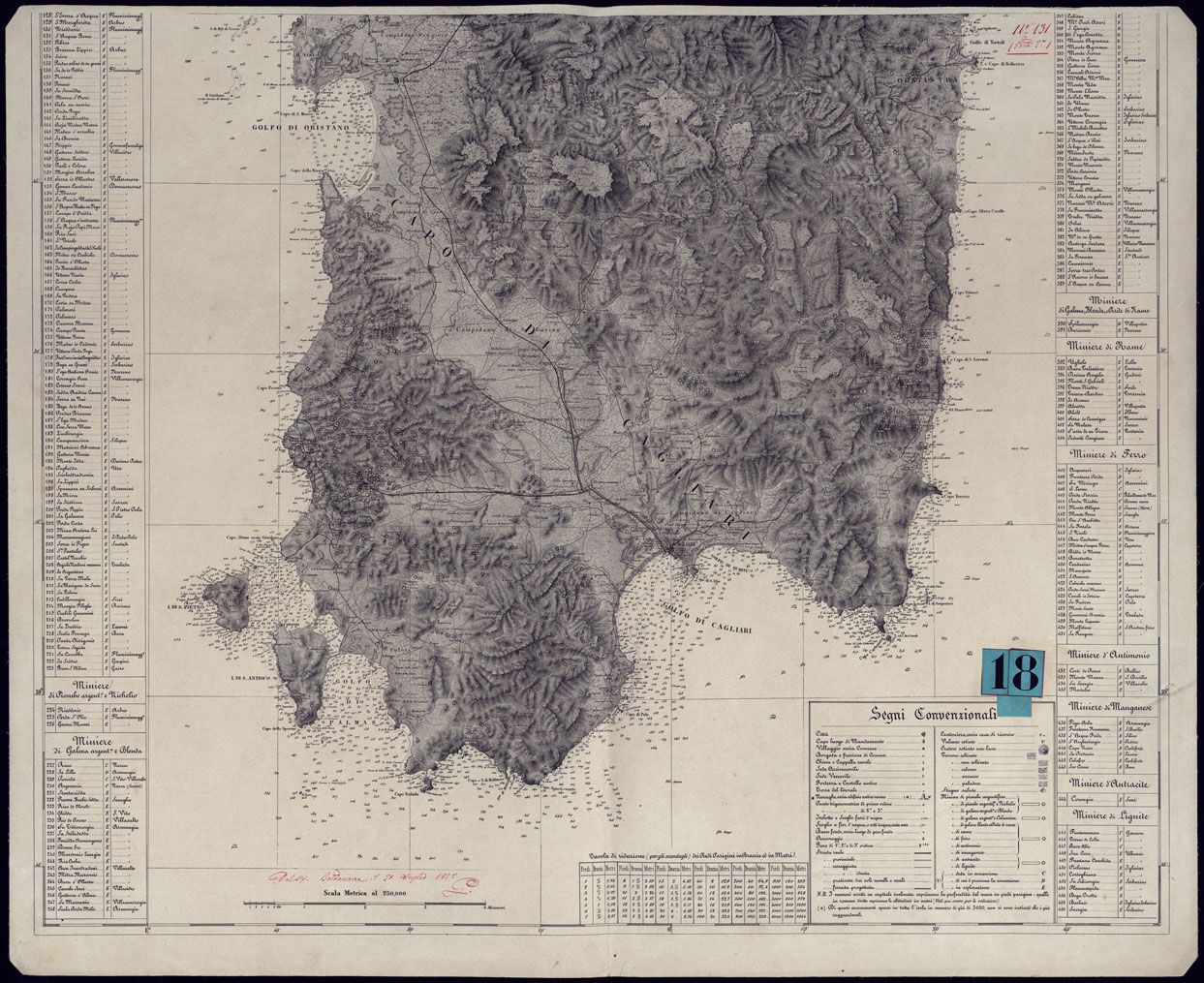 (N:23228) CARTA MINERARIA E STRADALE DELL'ISOLA DI SARDEGNA - FOGLIO SUD. (CA000689) Carte e stampe antiche: riproduzione a colori su carta (formato A1)